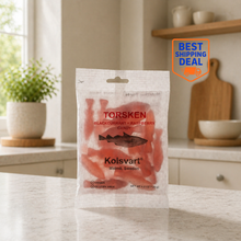 Load image into Gallery viewer, Casacella Foods - Kolsvart Torsken Blackcurrant Raspberry Swedish Candy Fish