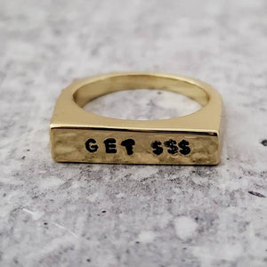 Salt and Sparkle - GET MONEY Gold Plated Flat Top Ring