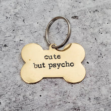 Load image into Gallery viewer, Salt and Sparkle - cute but psycho Bone-Shaped Pet Tag: Yellow Brass / WITHOUT PACKAGING