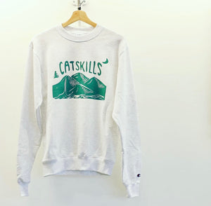 Catskills Woodcut Sweatshirt (Green on Gray)